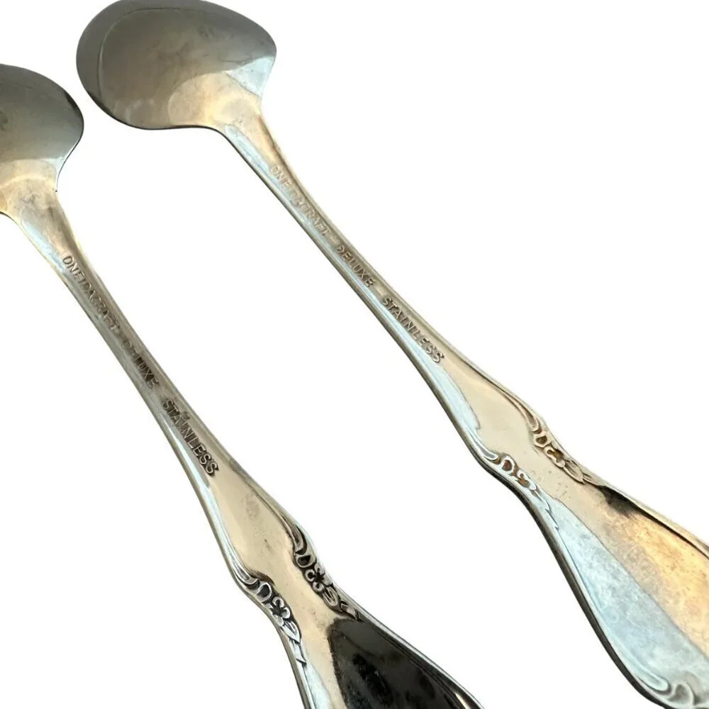 Oneidacraft Deluxe Stainless Flatware Set Chateau Floral 4 Tea Spoons Small Size